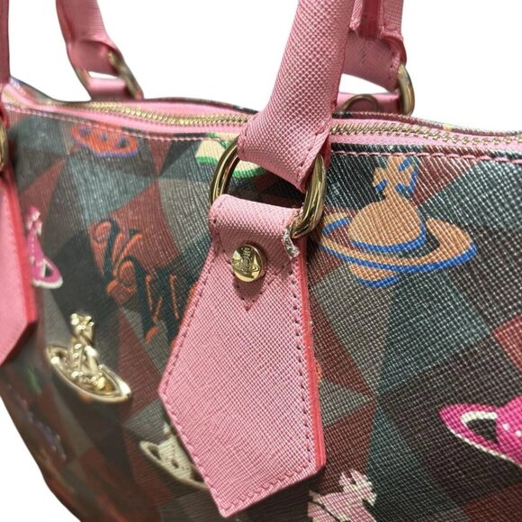 VIVIENNE WESTWOOD Hand Tote Bag PVC Brown pink Multicolor Orb from Japan - Picture 6 of 14